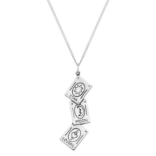 sterling silver tarot card necklace alt gothic mystical spooky alternative jewellery