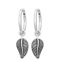 Sterling silver leaf fern nature hoop earrings 