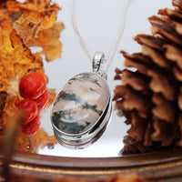 FOREST FOLLY - Sterling Silver & Moss Agate Necklace
