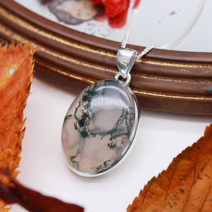 FOREST FOLLY - Sterling Silver & Moss Agate Necklace