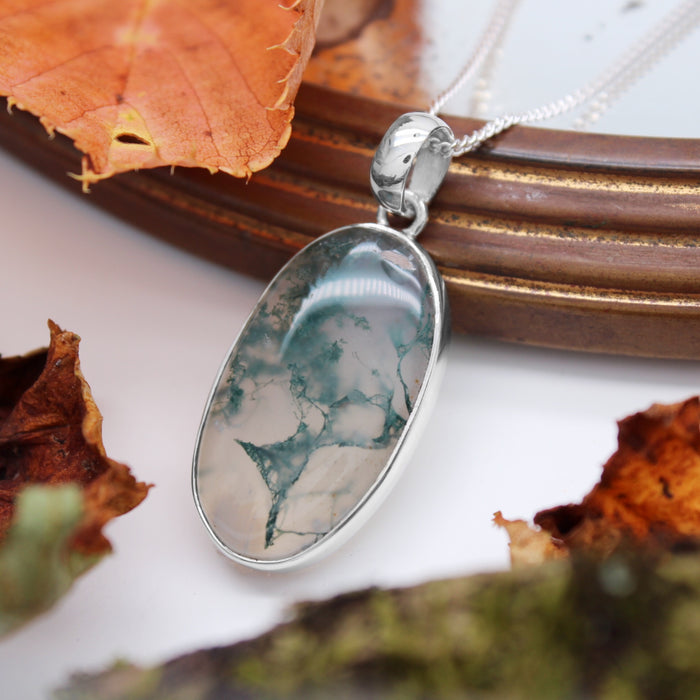 FOREST FOLLY - Sterling Silver & Moss Agate Necklace