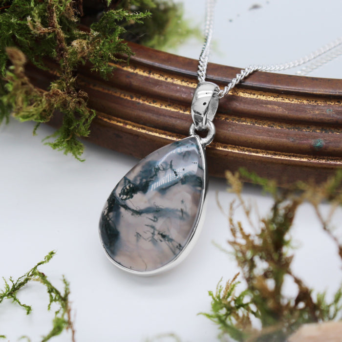 FOREST FOLLY - Sterling Silver & Moss Agate Necklace
