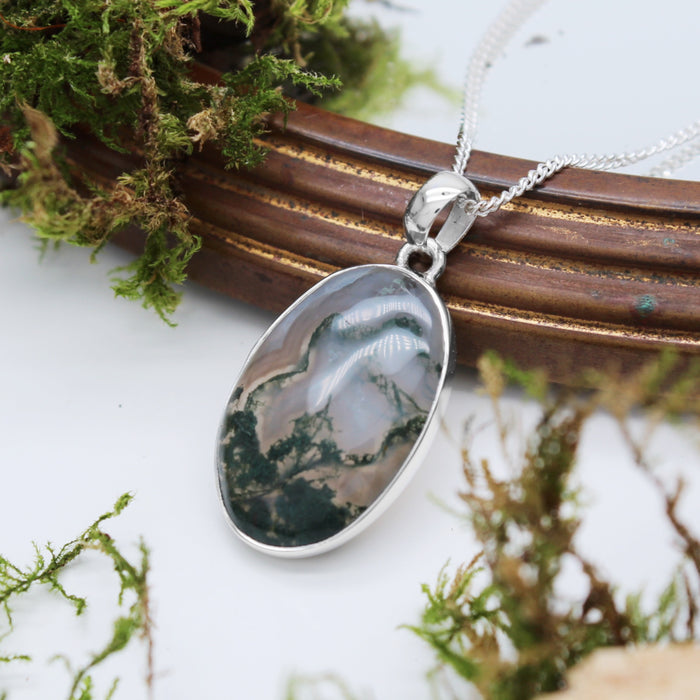 FOREST FOLLY - Sterling Silver & Moss Agate Necklace