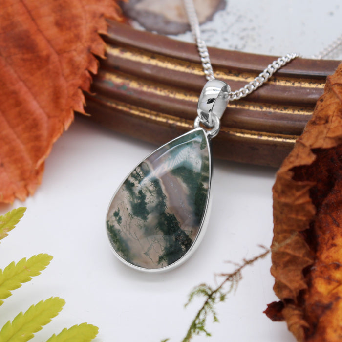 FOREST FOLLY - Sterling Silver & Moss Agate Necklace
