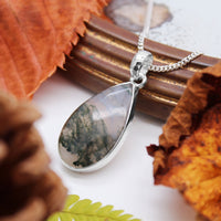 FOREST FOLLY - Sterling Silver & Moss Agate Necklace