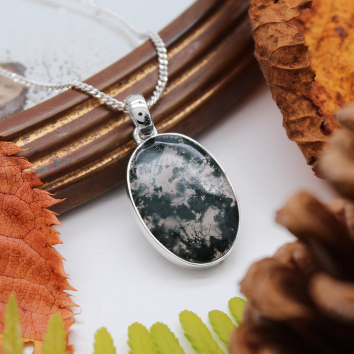 FOREST FOLLY - Sterling Silver & Moss Agate Necklace