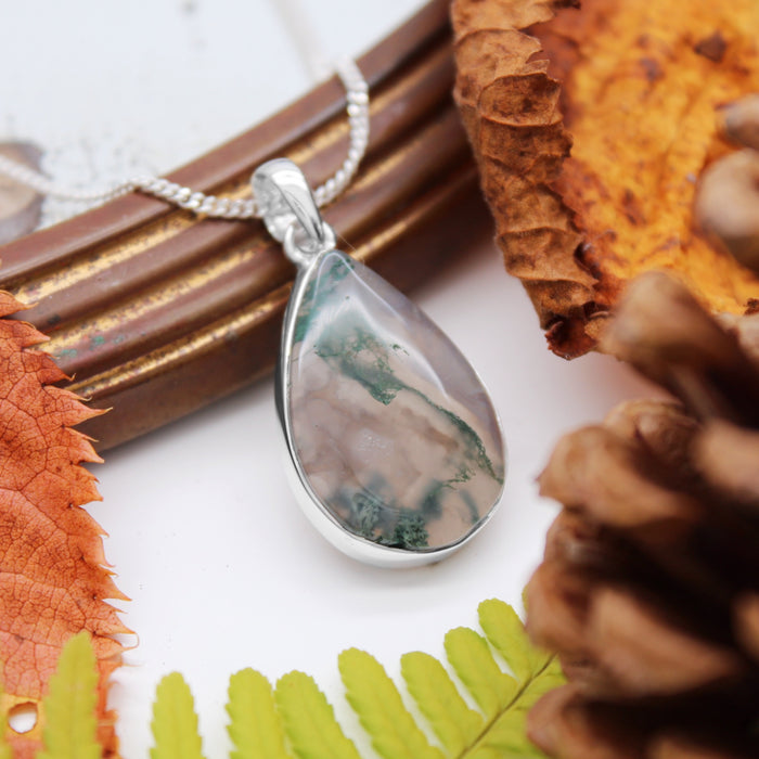 FOREST FOLLY - Sterling Silver & Moss Agate Necklace
