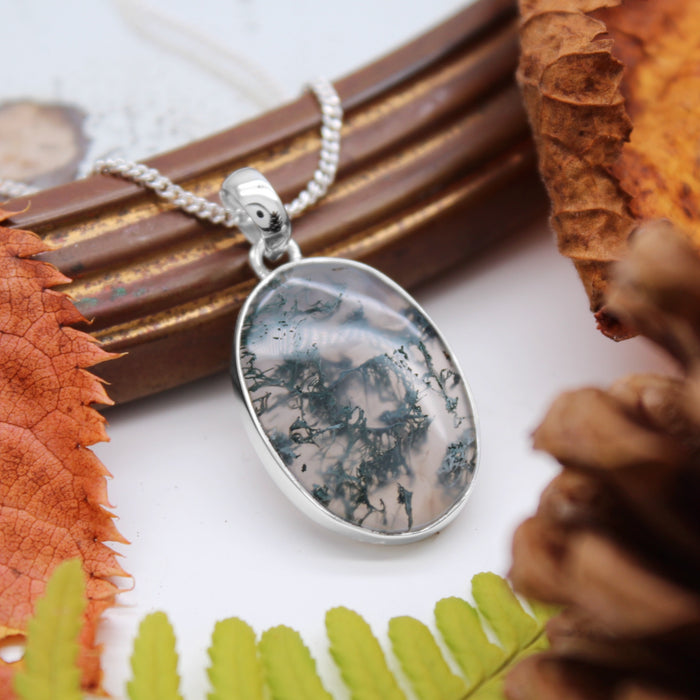 FOREST FOLLY - Sterling Silver & Moss Agate Necklace
