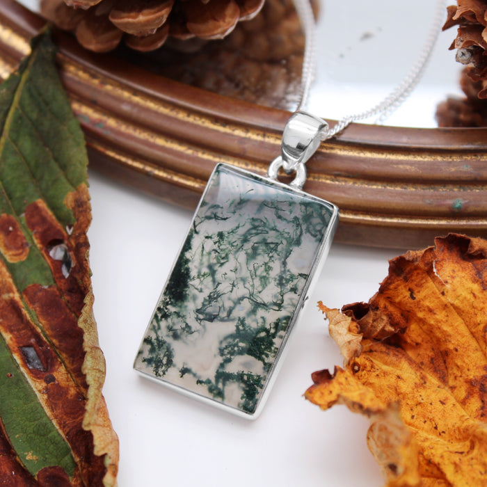 FOREST FOLLY - Sterling Silver & Moss Agate Necklace