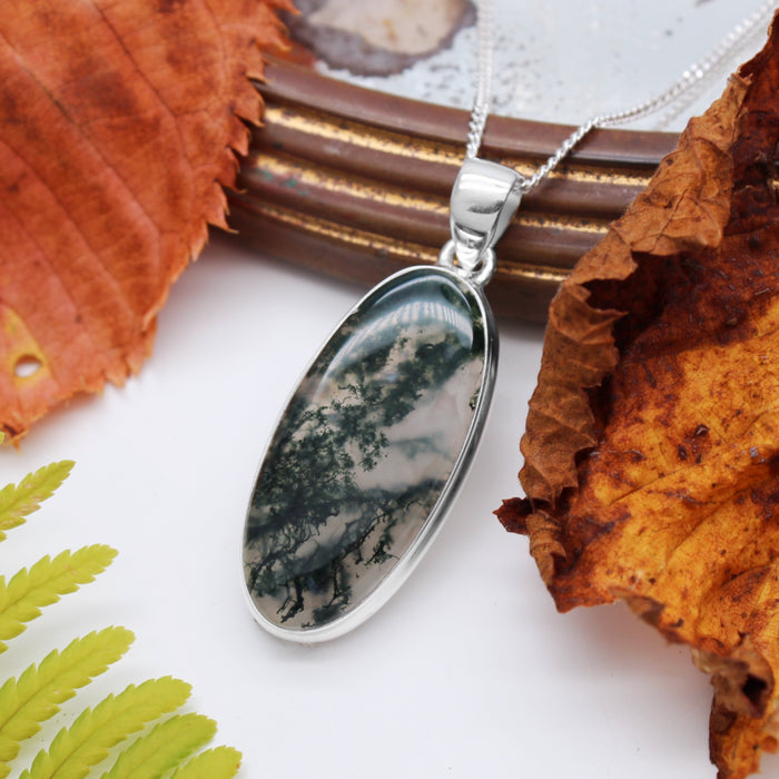 FOREST FOLLY - Sterling Silver & Moss Agate Necklace