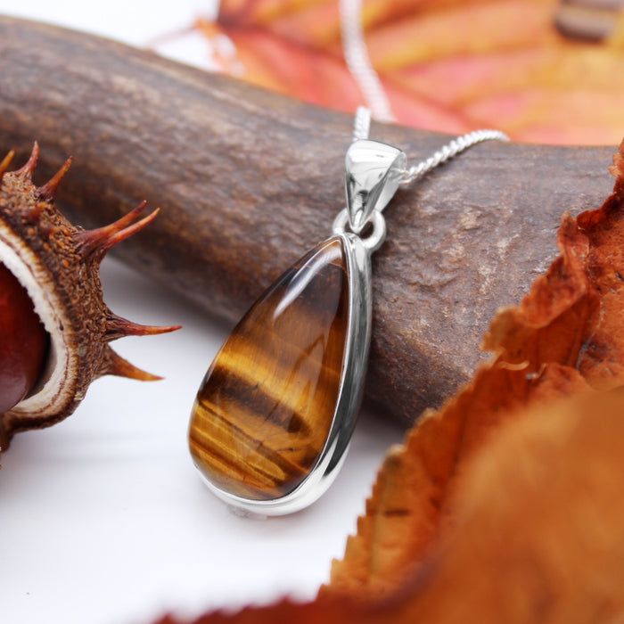 FALLEN LEAVES - Sterling Silver & Tigers Eye Necklace