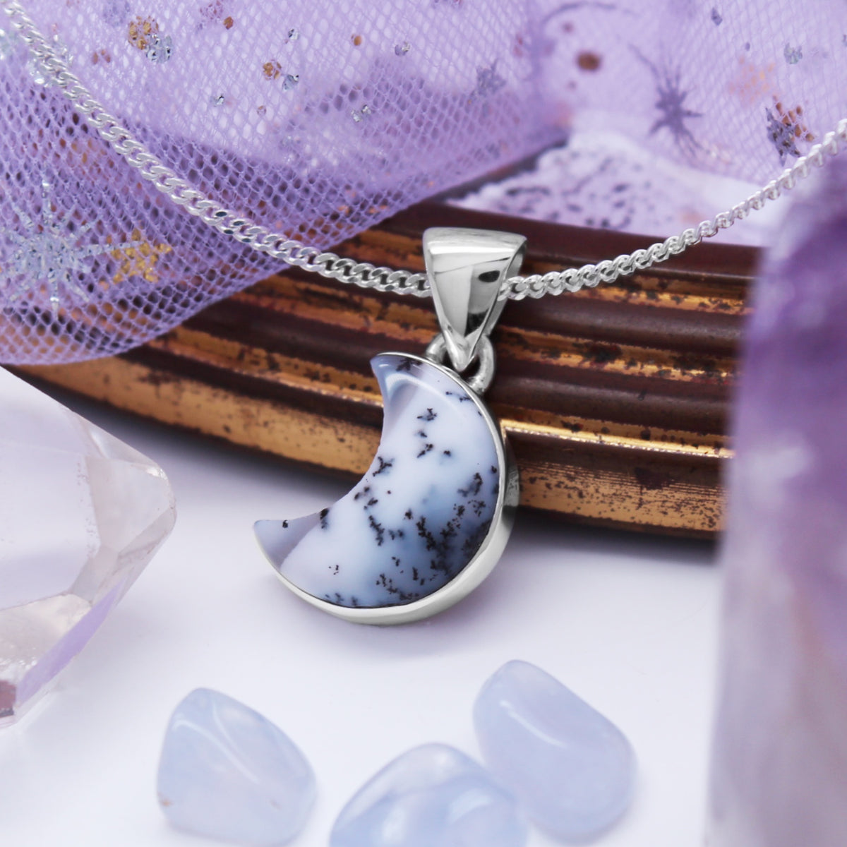 SNOW MOON - Sterling Silver & Dendritic Opal Agate Necklace