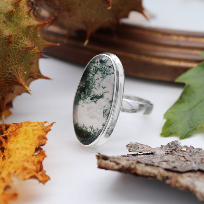 FOREST FOLLY - Sterling Silver & Moss Agate Ring - US 7