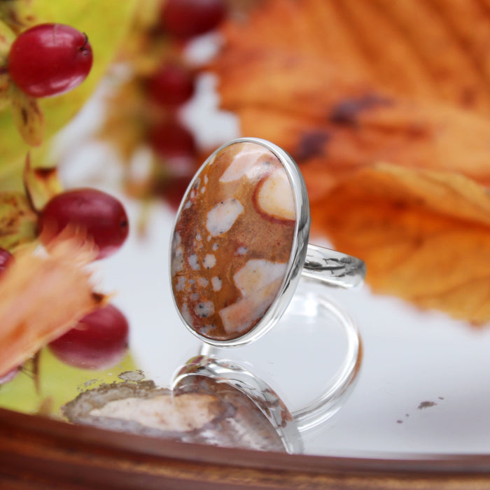 FAWN - Sterling Silver & Deer Fawn Jasper Ring - US 8