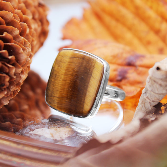 FALLEN LEAVES - Sterling Silver & Tigers Eye Ring - US 10