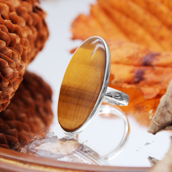 FALLEN LEAVES - Sterling Silver & Tigers Eye Ring - US 9