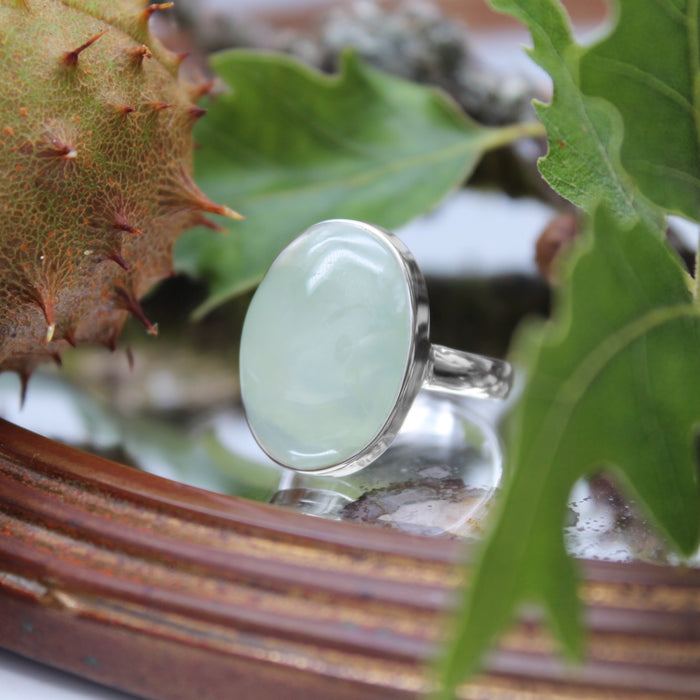 LAST OF THE LEAVES - Sterling Silver & Prehnite Ring - US 9