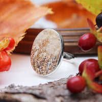 HARVEST - Sterling Silver & Psilomelane Dendrite Ring - US 9