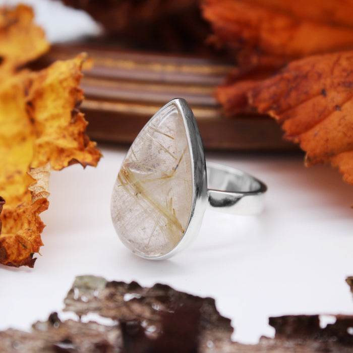 AUTUMN SUN - Sterling Silver & Golden Rutile Ring - US 6