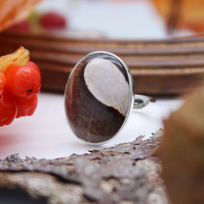 CONKER - Sterling Silver & Peanutwood Jasper Ring - US 8