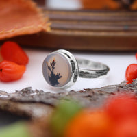WHISPERING WOODS - Sterling Silver & Scenic Agate Ring - US 7