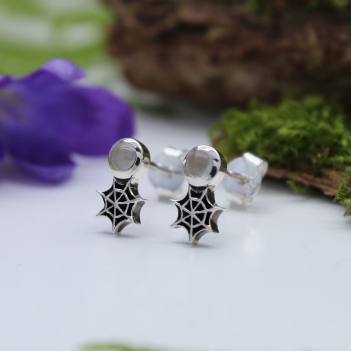 SPIDERWEB STUDS - Sterling Silver & Moonstone Stud Earrings SAMPLE