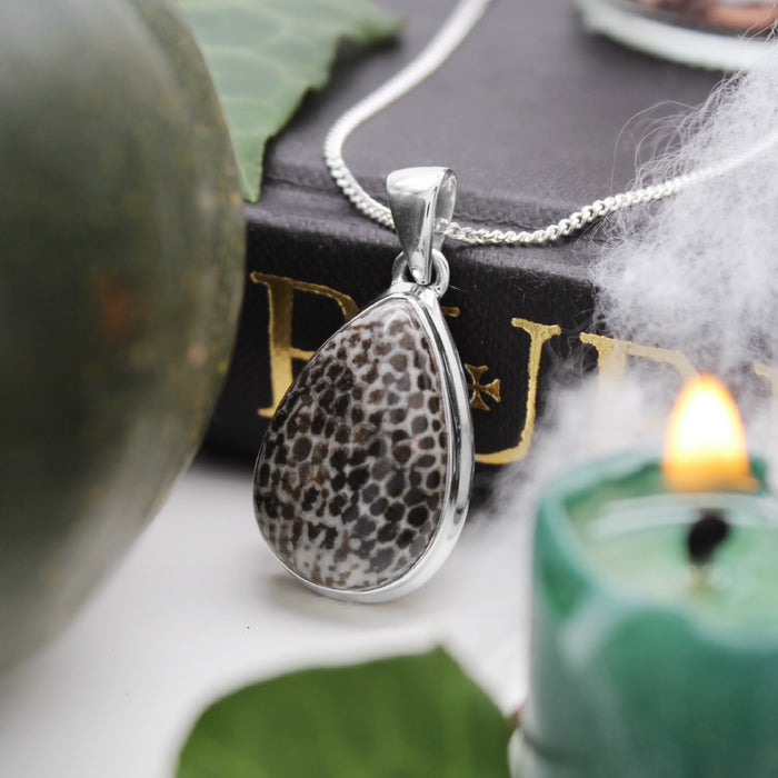 SERPENT - Sterling Silver & Black Coral Necklace