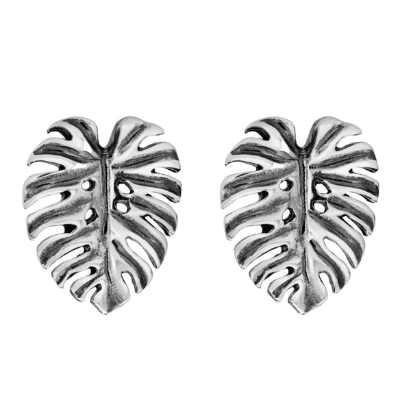 Sterling silver monstera leaf stud earrings nature inspired celestial and bohemian jewellery jewelry