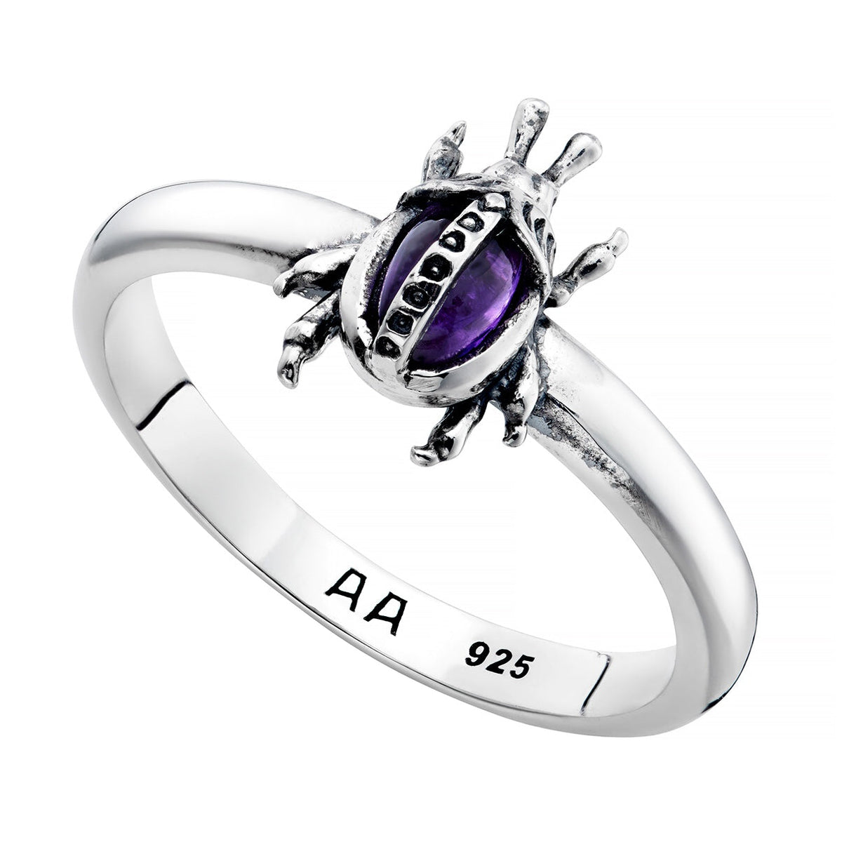 Sterling silver gemstone ring amethyst beetle gothic witchy bohemian alternative jewellery jewelry